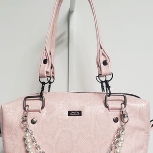 Handmade Pink Faux Leather Snake Skin Shoulder Bag With Cotton Interior.